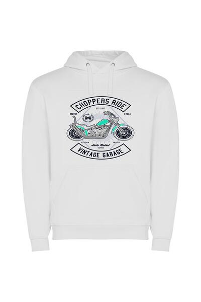 iLovePrints Digital Motorcycle Masterpiece Φούτερ με κουκούλα σε χρώμα Λευκό