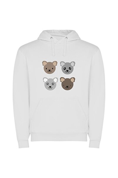 iLovePrints Whimsical Animal Face Gallery Φούτερ με κουκούλα σε χρώμα Λευκό