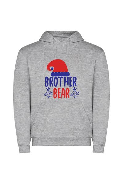 iLovePrints Vibrant Brotherhood: Bear Hat Φούτερ με κουκούλα σε χρώμα Γκρι