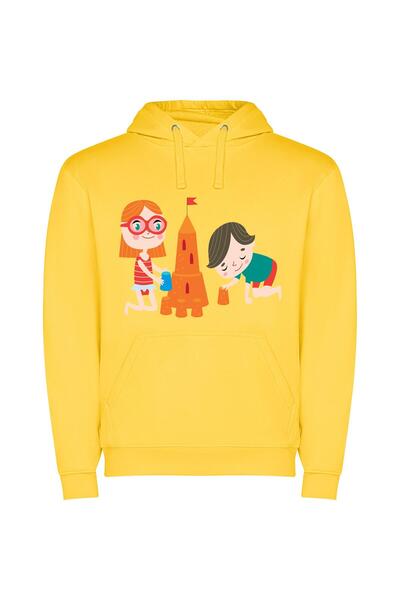 iLovePrints Sandcastle Builders: Kids' Illustration Φούτερ με κουκούλα σε χρώ...