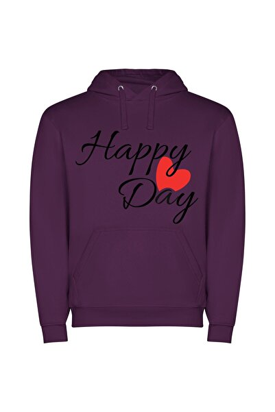 iLovePrints Happy Hearts Valentine's Day Φούτερ με κουκούλα σε χρώμα Μωβ