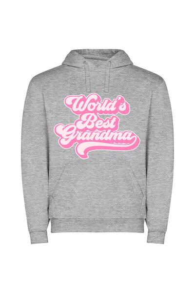 iLovePrints Pink Grandma's Cutest World Φούτερ με κουκούλα σε χρώμα Γκρι