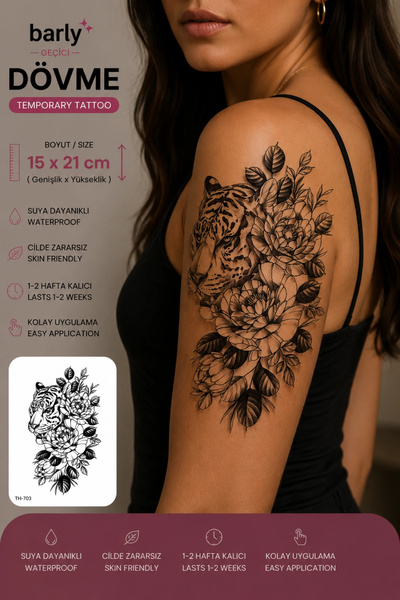 Barly Çiçekli Kaplan Geçici Dövme Tattoo