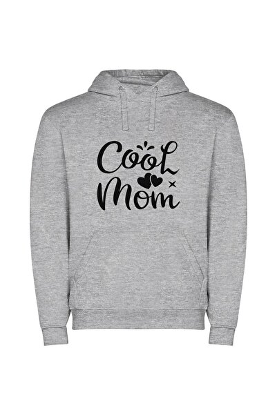 iLovePrints Mood-Boosting Cool Mom Φούτερ με κουκούλα σε χρώμα Γκρι