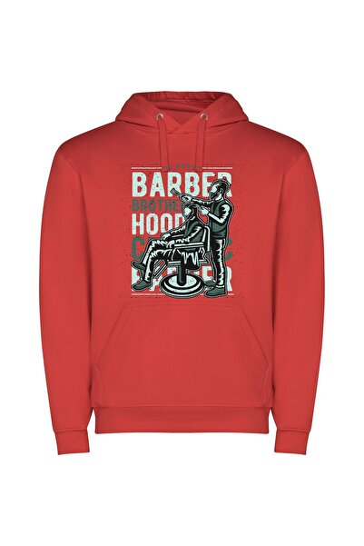 iLovePrints Barber's Retro Haircut Brotherhood Φούτερ με κουκούλα σε χρώμα Κό...