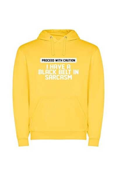 iLovePrints Sarcastic Artistic Black Belt Φούτερ με κουκούλα σε χρώμα Κίτρινο