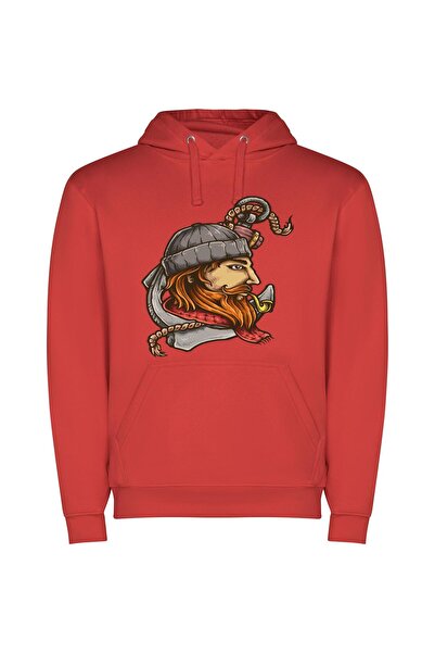 iLovePrints Bearded Viking Warrior Φούτερ με κουκούλα σε χρώμα Κόκκινο