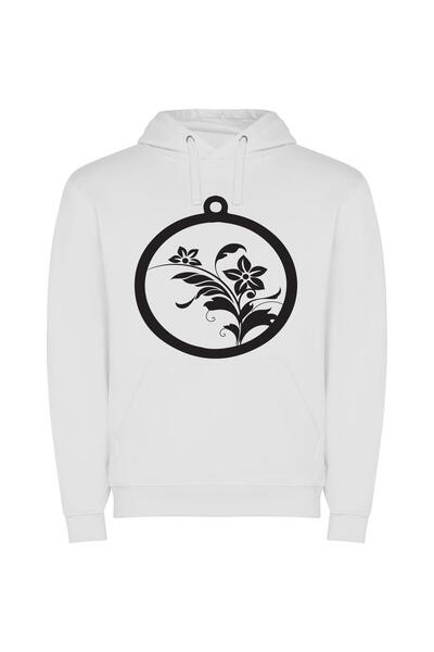 iLovePrints Elegant Floral Silhouette Φούτερ με κουκούλα σε χρώμα Λευκό