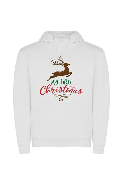 iLovePrints Merry Reindeer Delight Φούτερ με κουκούλα σε χρώμα Λευκό