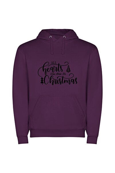 iLovePrints Hearts Home for Christmas Φούτερ με κουκούλα σε χρώμα Μωβ