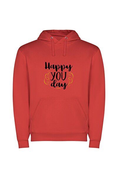 iLovePrints Vibrant 'Happy You Day' Φούτερ με κουκούλα σε χρώμα Κόκκινο
