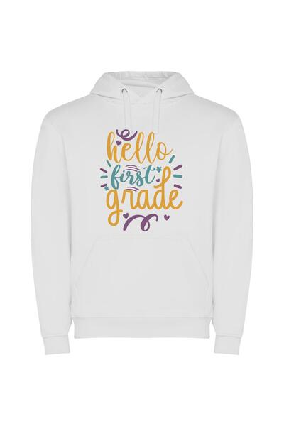 iLovePrints Fanciful First Grade Greetings Φούτερ με κουκούλα σε χρώμα Λευκό