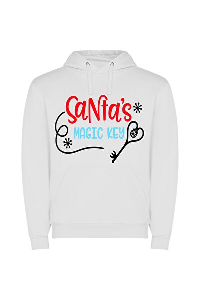 iLovePrints Enchanting Santa's Magic Key Φούτερ με κουκούλα σε χρώμα Λευκό