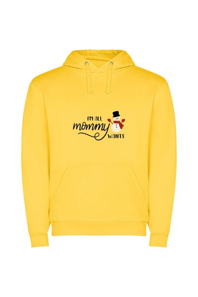 iLovePrints Snowy Mommy's Yummy Love Φούτερ με κουκούλα σε χρώμα Κίτρινο