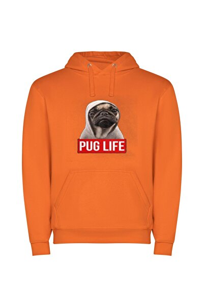 iLovePrints Pug Life: Evil Swagger Φούτερ με κουκούλα σε χρώμα Πορτοκαλί