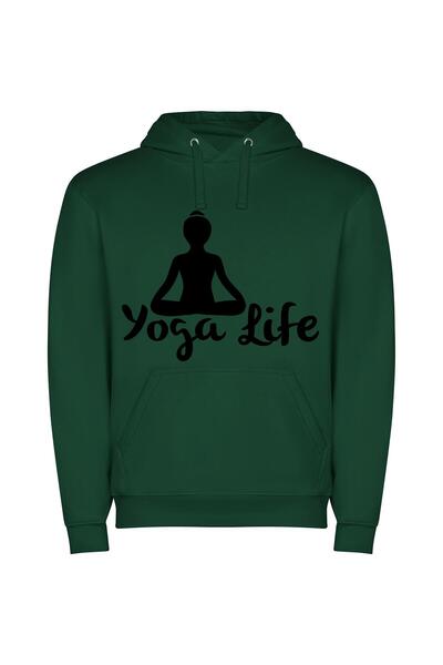 iLovePrints Monochrome Zen: Street Yoga Φούτερ με κουκούλα σε χρώμα Πράσινο
