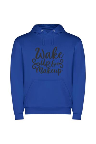 iLovePrints Wake Make Up, No Makeup Φούτερ με κουκούλα σε χρώμα Μπλε