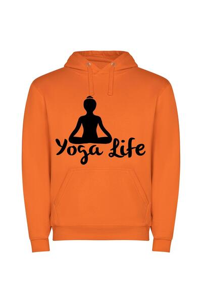 iLovePrints Monochrome Zen: Street Yoga Φούτερ με κουκούλα σε χρώμα Πορτοκαλί
