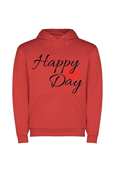 iLovePrints Happy Hearts Valentine's Day Φούτερ με κουκούλα σε χρώμα Κόκκινο