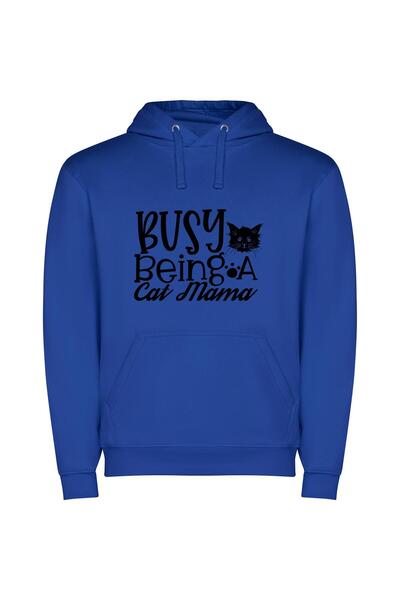 iLovePrints Purrfectly Chic Feline Fashion Φούτερ με κουκούλα σε χρώμα Μπλε