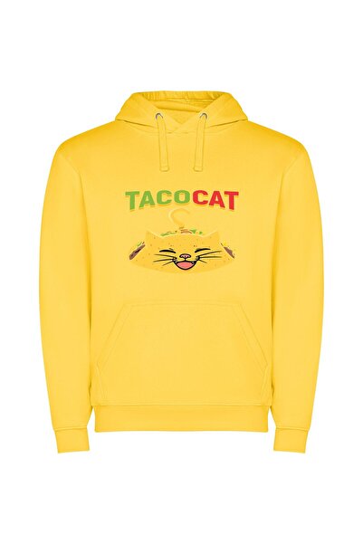 iLovePrints Taco-Crowned Feline Charm Φούτερ με κουκούλα σε χρώμα Κίτρινο