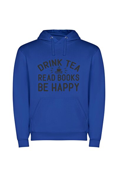 iLovePrints Tea, Books, Happiness: Secrets Φούτερ με κουκούλα σε χρώμα Μπλε