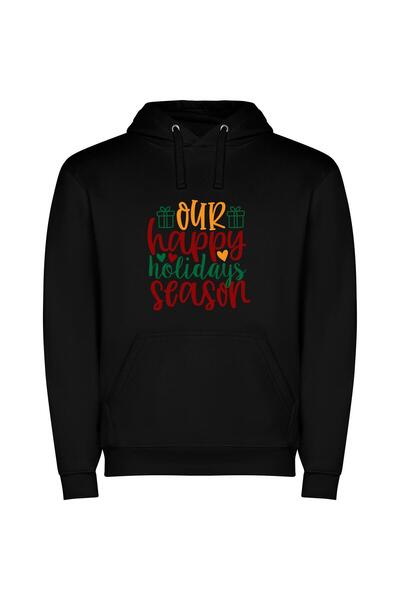 iLovePrints Merry Season's Greetings Φούτερ με κουκούλα σε χρώμα Μαύρο