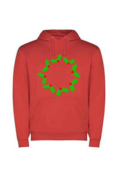 iLovePrints Holly Halo: Festive Laurel Φούτερ με κουκούλα σε χρώμα Κόκκινο