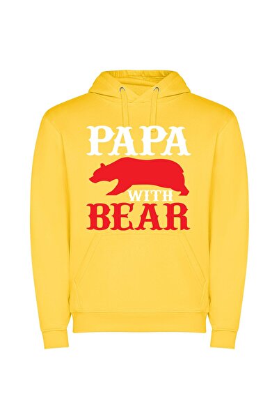 iLovePrints Crimson Bear Emblem Φούτερ με κουκούλα σε χρώμα Κίτρινο