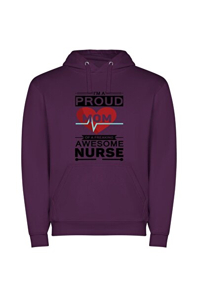 iLovePrints Beaming Mama of Superb Nurse Φούτερ με κουκούλα σε χρώμα Μωβ