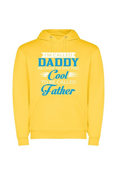iLovePrints Blue Cool Father Vibes Φούτερ με κουκούλα σε χρώμα Κίτρινο