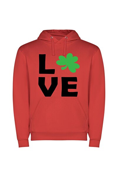iLovePrints Lucky Love Letters Φούτερ με κουκούλα σε χρώμα Κόκκινο