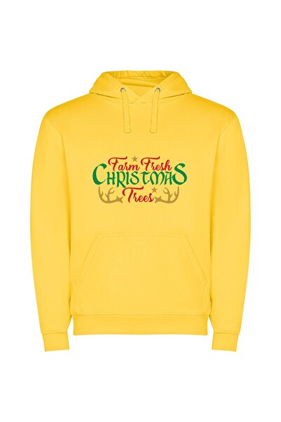 iLovePrints Festive Farm Fresh Greens Φούτερ με κουκούλα σε χρώμα Κίτρινο