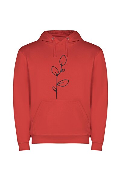 iLovePrints Elegant Floral Line Sketch Φούτερ με κουκούλα σε χρώμα Κόκκινο