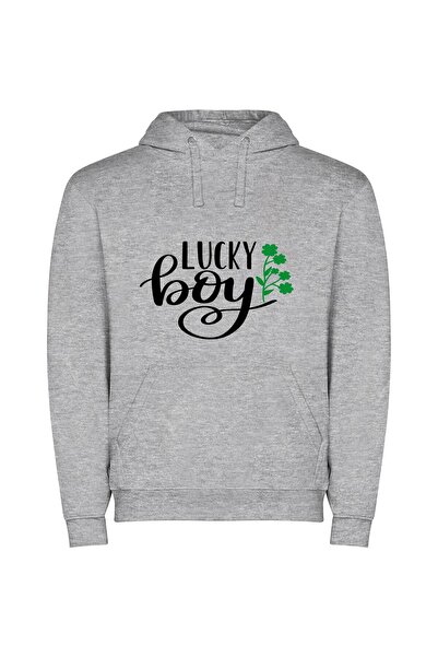 iLovePrints Lucky Lad: St Patrick's Φούτερ με κουκούλα σε χρώμα Γκρι