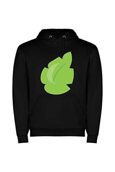 iLovePrints Leafy Green Emblem Φούτερ με κουκούλα σε χρώμα Μαύρο