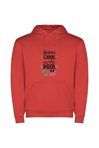 iLovePrints Cool by the Pool Φούτερ με κουκούλα σε χρώμα Κόκκινο