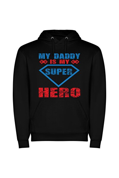 iLovePrints Daddy: My Superhero Inspiration! Φούτερ με κουκούλα σε χρώμα Μαύρο