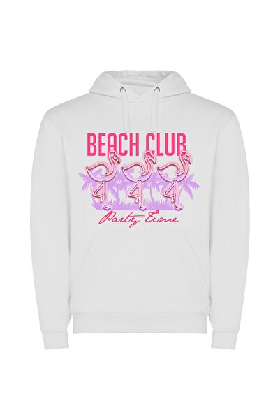 iLovePrints Retro Beach Club Vibes Φούτερ με κουκούλα σε χρώμα Λευκό