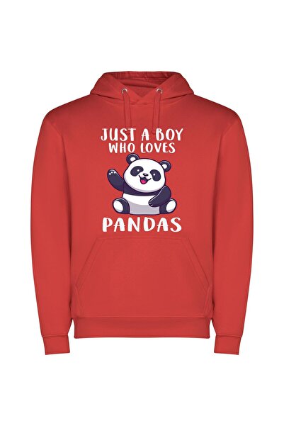 iLovePrints Panda Love: Just a Boy Φούτερ με κουκούλα σε χρώμα Κόκκινο
