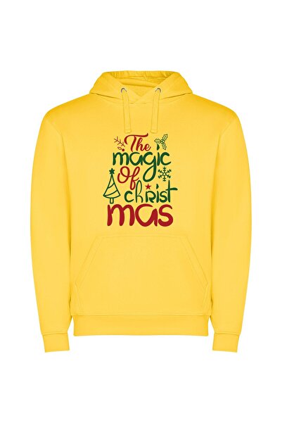 iLovePrints Enchanting Yuletide Wonders Φούτερ με κουκούλα σε χρώμα Κίτρινο