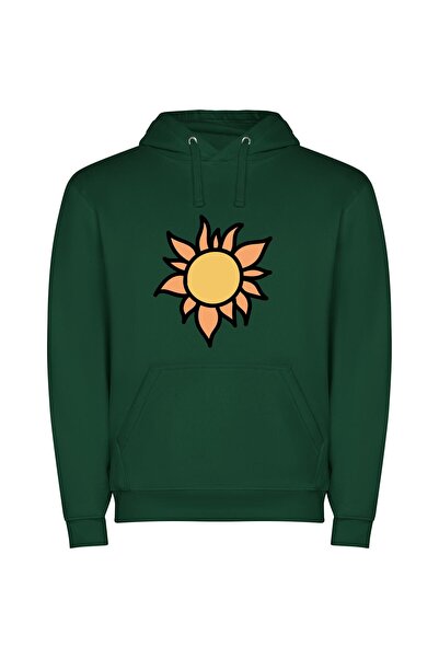 iLovePrints Sunny Floral Sketch Φούτερ με κουκούλα σε χρώμα Πράσινο