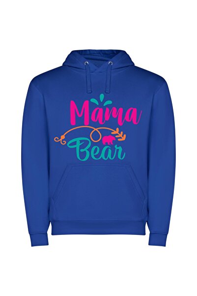 iLovePrints Maternal Marvel: Mama Bear Φούτερ με κουκούλα σε χρώμα Μπλε