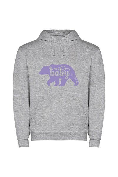 iLovePrints Purple Baby Bear Elegance Φούτερ με κουκούλα σε χρώμα Γκρι