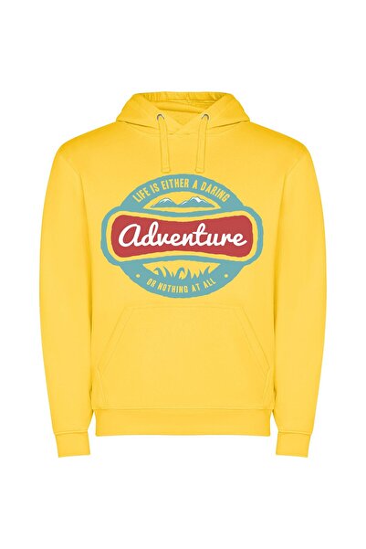 iLovePrints Daring Life's Adventurous Sign Φούτερ με κουκούλα σε χρώμα Κίτρινο