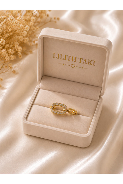 Lilith Takı Gold Color Chain Design Zircon Stone Steel Ring – Stylish Women's...