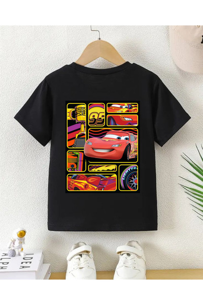 haha Lightning Mcqueen Back Printed T-Shirt for Boys