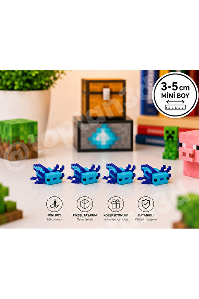Toptan3D (1 Adet) Mavi Aksolotl Mini Blok Oyuncak (2-5cm Arası Mini Figür Oyu...