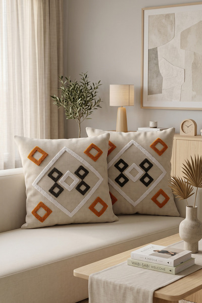 Villadia Home Textile 2-Piece Punch Embroidered Throw Pillow Cover Modern Bohemian Decorative Sofa Cushion Cover