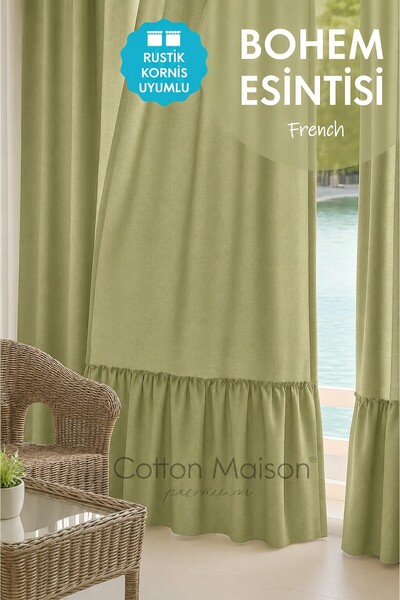 cotton maison Poli Bohem French Stil Fırfırlı Perde - Tek Kanat, rustik ve Korniş Uyumlu